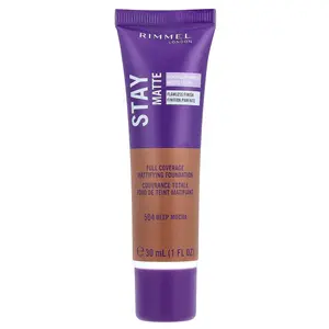 Rimmel London Stay Matte, Full Coverage Mattifying Foundation, 504 Deep Mocha, 1 fl oz (30 ml)