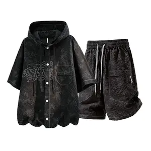 Men’s summer American tie-dye casual set: loose athletic short-sleeve shirt and trendy shorts, lightweight two-piece outfit—fashionable and versatile for everyday wear.