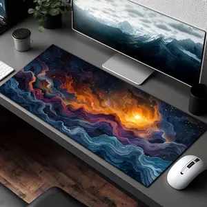 [SALE UP TO 45%] Galactic Dance of Light and Clouds, Deep Space Gaming Desk Mat Mouse Pad, Pastel Cloud Waves Mousepad , Gamer Gift