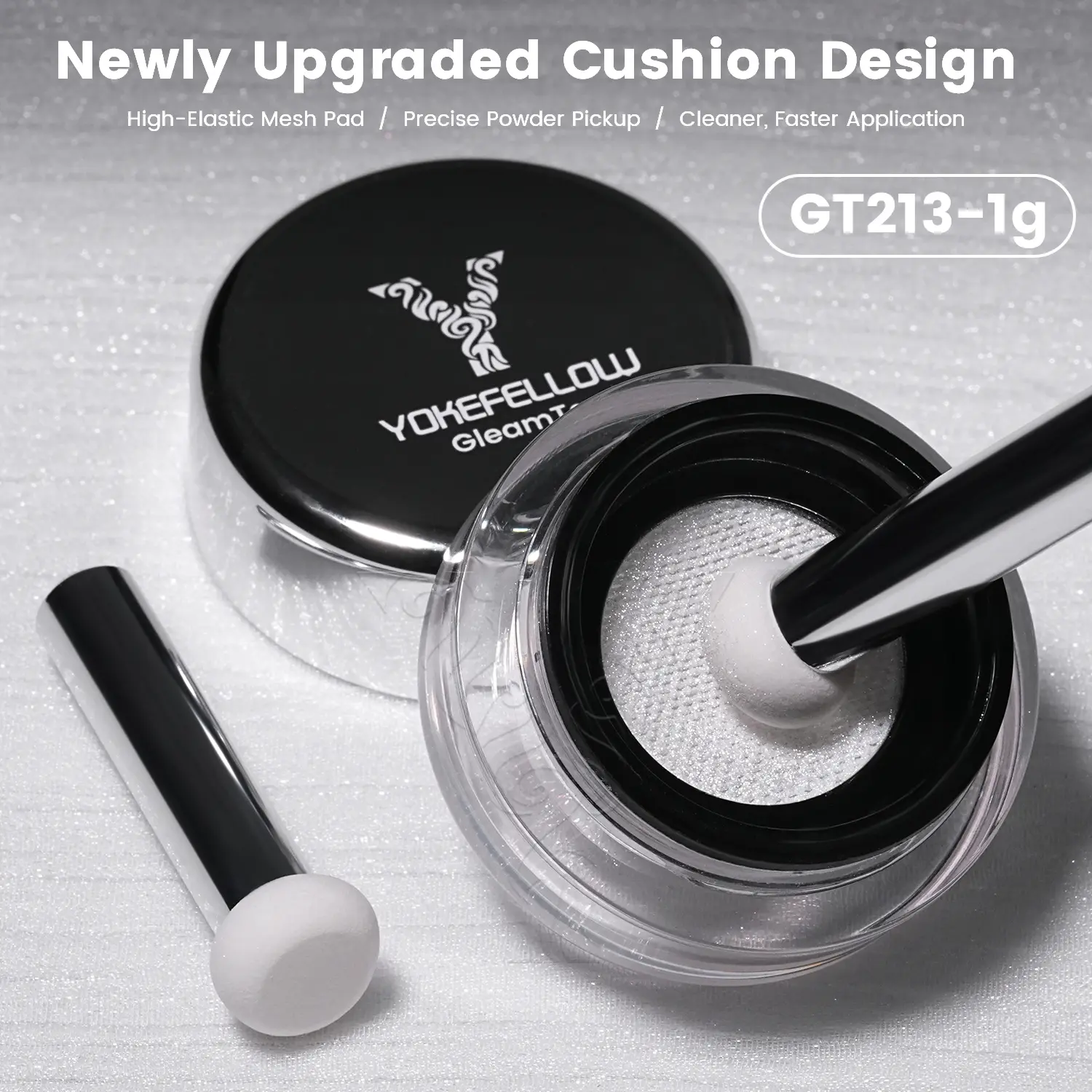 YOKEFELLOW GleamTap Cushion Shell Pearl White Chrome Nail Powder 1g - Glazed Donut Chrome Powder for Nails Home DIY Salon Manicure ( GT213 Shell Pearl ）