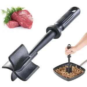Meat Chopper for Ground Beef, Heat Resistant Hamburger Meat Chopper, Nylon 5 Curved Blades Ground Beef Smasher, Non-Stick Meat Masher, Mix and Chop Kitchen Tool (Black)