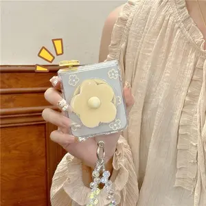 Clear Cute Flower Magnetic Phone Case For Samsung Galaxy Z Flip 7 6 5 Flip6 Flip7 Cover with Magsafe Stand Chain Hinge Cases