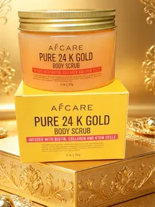 AFCARE 24K Gold Body Scrub, Exfoliating Sugar Scrub with Collagen, Biotin & Stem Cells, Anti-Aging Brightening Exfoliator for Glowing Glass Skin, Deep Cleansing Moisturizing Body Exfoliant for All Skin Types