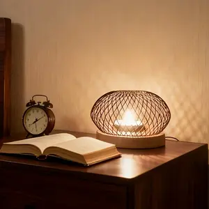 Handmade Candle Lantern, Metal Grid Design with Wooden Base, Perfect for Halloween, Christmas, Thanksgiving, Festive Atmosphere Decor
