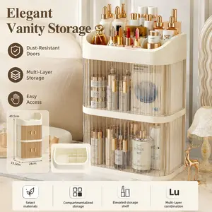 Large Capacity Makeup Organizer with Lid, Dustproof and Waterproof Skincare Storage Box, Cosmetic Display Cabinet for Vanity Desk