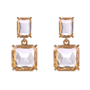 Square Clear Crystal Stud Earrings with 925 Silver Posts for Women, Minimalist Cool Tone Geometric Rhinestone Jewelry, Sleek High-End Aesthetic Dainty Square Ear Accessories, Ideal for Daily Office Party Date Birthday Gift