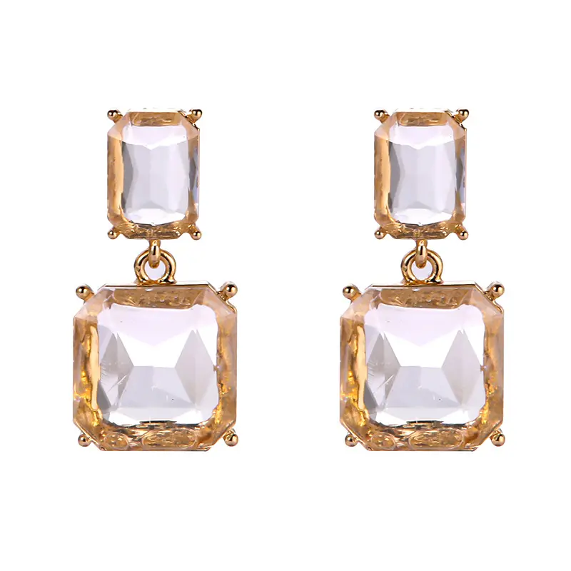 Square Clear Crystal Stud Earrings with 925 Silver Posts for Women, Minimalist Cool Tone Geometric Rhinestone Jewelry, Sleek High-End Aesthetic Dainty Square Ear Accessories, Ideal for Daily Office Party Date Birthday Gift