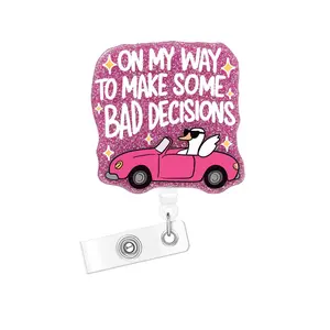 Acrylic Bling Retractable Badge Reel, 1 Count/3 Counts Belt Clip Retractable Name Badge Holder for Nurse Doctor Student Worker Volunteer