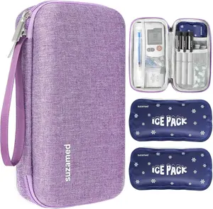 Insulin Cooler Travel Case,Eva Insulation Travel Medicine Kit with 2 Ice Packs for Diabetes Care,Insulin Pen and Other Diabetic Supplies (Purple) suzamed