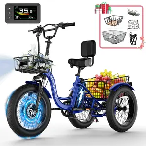 MOONCOOL TK1 Fat Tire Electric Tricycle for Adults, 20" x 4" Fat Tire Electric Trike, 48V 500W Motorized Electric Bicycle Bikes, 3 Wheels 7 Speed Ebike with Removable Battery, Aluminum Frame & Large Basket Ebike