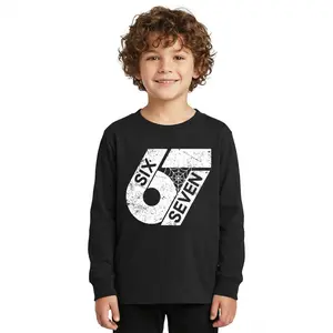 Retro "SIX SEVEN" Streetwear Shirt for Kids | Trendy Spider Web Graphic Tee | Vintage 67 Aesthetic Long Sleeve Top