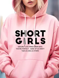 Women's Letter Print Drawstring Pocket Hoodie, Lady Fashion Casual Pastel Comfort Hooded Pullover Tops for Vacation Outdoor, Mean Girls Outfit for Fall & Winter, Hoodies for Women, Graphic Hoodies, Casual Comfy Pullover, Adjustable Drawstring Hoodie