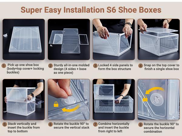 BROVIEW S6 XX-Large Shoe Sneaker Storage Boxes for Size 14, Stackable & Thicken Clear Plastic Shoe Organizers 6/8/12/15 Packs for Entryway Closet Under Bed, Shoe Storage Cabinets Container Display Case w/ Magnetic Door