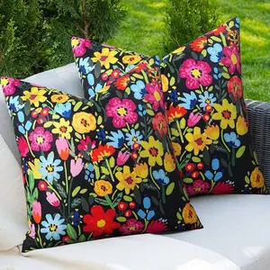 Spring Outdoor Waterproof Floral Pillow Covers (2 Pack), 18x18 Inch Square Colorful Sofa Cushion Cover, Decorative Pillows for Patio Garden Beach