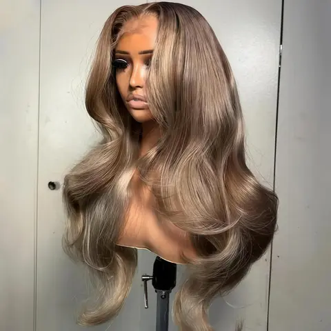 HANA HAIR Women's 13x6 Lace Frontal Loose Body Wig, Brown Roots to Ombre Silver Gray Ash Blonde, Pre-Plucked with Baby Hair, Bleached Knots, 200% Density, Heat Resistant, For Female Daily Wear, 2~3 Years Lifespan