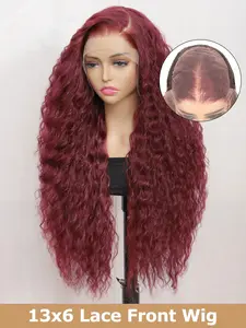 26 Inch Black 13x6 Water Wave, Synthetic Curly Wavy, Deep Curly Lace Front Wig HD Lace Pre-Plucked Hairline Synthetic Heat Resistant For Women Transparent Lace Front For Daily, Makeup, Party Use