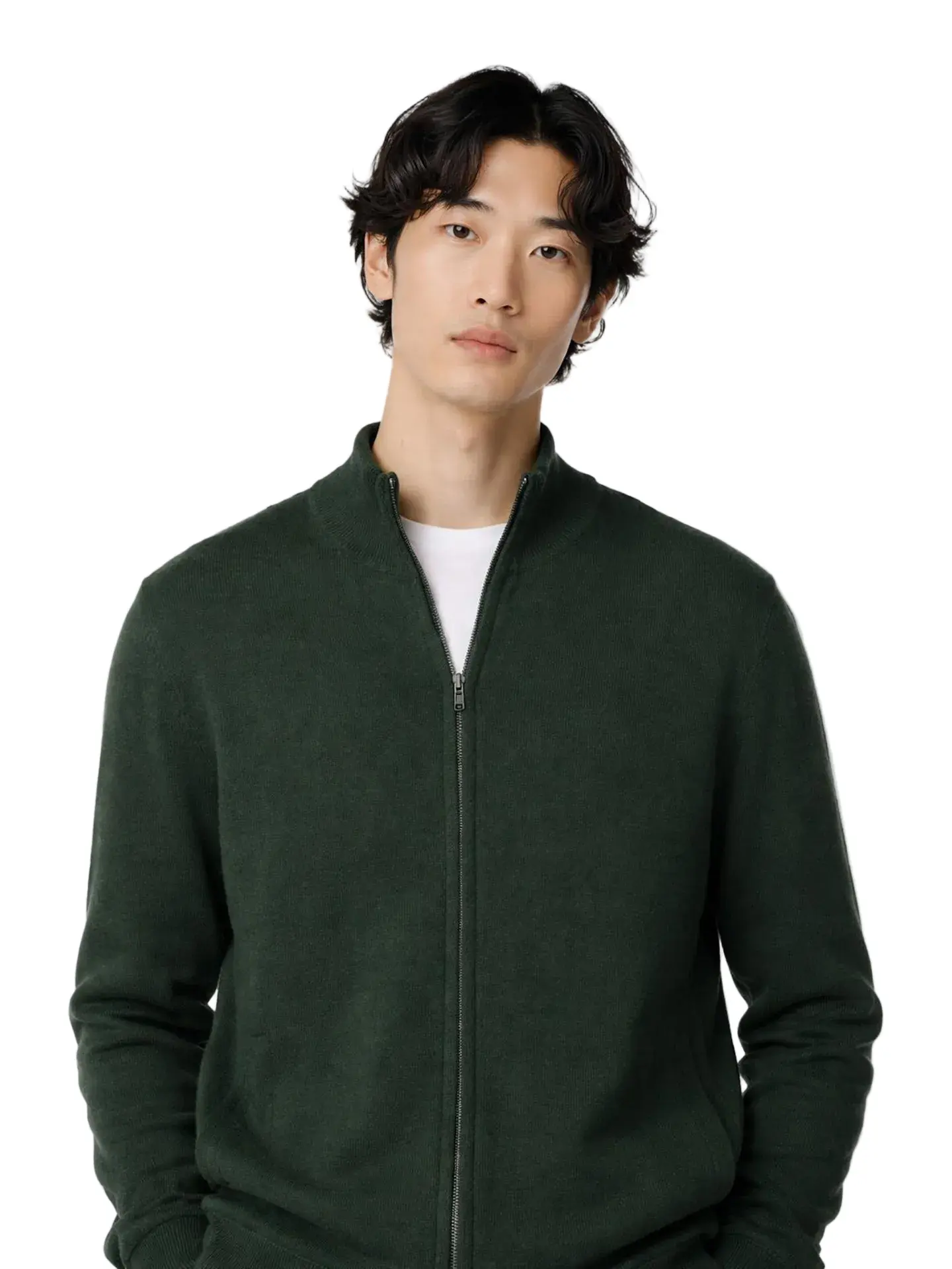 Men's Essential Full-Zip Cashmere Knitwear - Long-Sleeve Plain Tops, Casual Office-Wear Mens Clothes