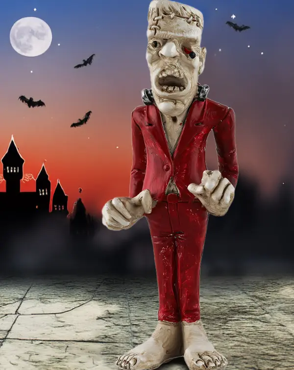 u-wonderful Artificial Resin Frankenstein Figurine - Gothic Spooky Vampire Theme Decor, Red Suit Zombie Desktop Ornament, Dark Fantasy Art Home Accent, Fantasy Decor Gift with Frankenstein Twist for Horror Fans, Gothic Horror