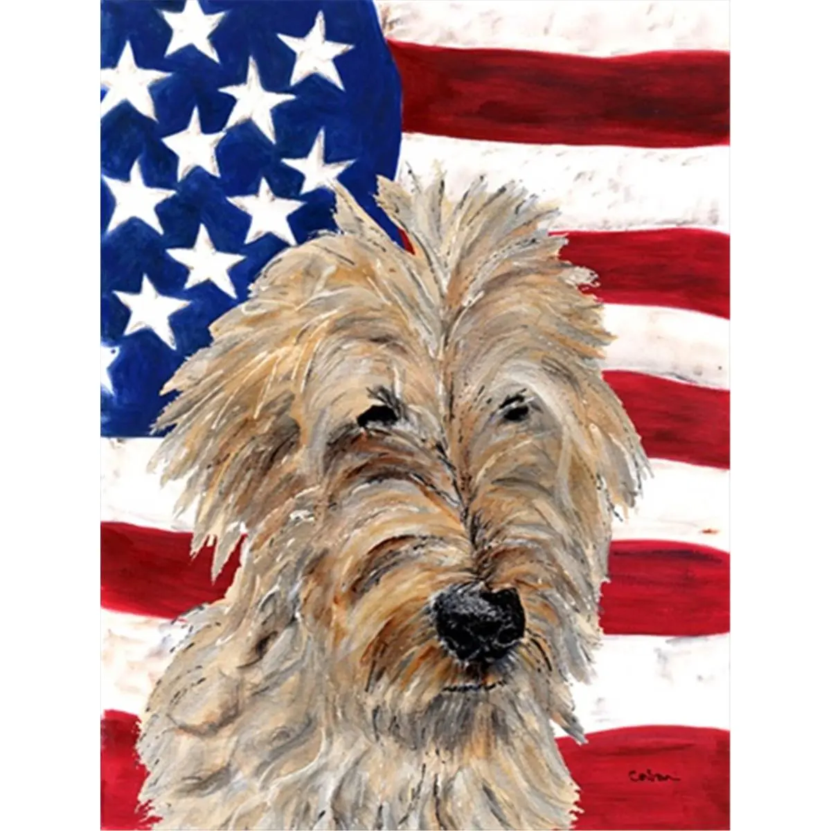 212 MAIN Golden Doodle 2 Double-Sided Polyester Garden Decor - Fade-Resistant, Weather-Proof American Flag Design Garden-Size Piece