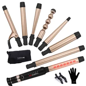 Curling Iron Set with Ceramic Barrels Interchangeable, Hair Curler Wand for Long Hair, Professional Curling Wand Set with LED Temperature Control, Glove and 2 Hair Clips