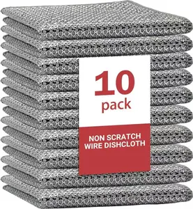 10Pack Multipurpose Wire Dishwashing Rags, Upgrade Non Scratch Wire Dishcloth, for Wet and Dry Use, Reusable Metal Scrubbing Microfiber Clean Cloths for Home/Kitchen/Stove