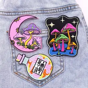Colorful Mushroom Embroidery Patch, Unique Embroidery, DIY Craft Iron-On or Sew-On Fabric Patch, Ideal for Bags Hats Accessories