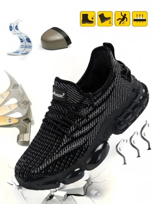 Men's Lightweight Steel Toe Work Shoes, Breathable Safety Sneakers with Kevlar Puncture Resistant Midsole & Shock Absorbing Cushion for Long Workdays