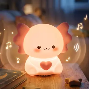 Kawaii Axolotl Night Light, Silicone Kids Lamp with 7 RGB Color Changing & Stepless Dimming, Touch Control Rechargeable Nightlight, Built-in White Noise & Bluetooth, Cute Decor for Nursery Girls