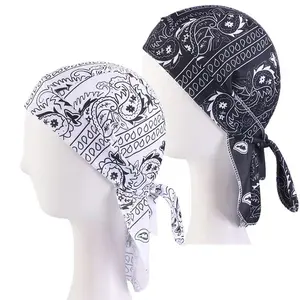 2PCS Paisley Print Elastic Pirate Bandanas Polyester Knitted Casual Skull Cap Hip-Hop Head Wrap Scarf with Ties good times scar hat