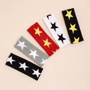 American Vintage Star Knit Headband, Hip Hop Wide Elastic Hair Tie, Sweat-Wicking Breathable, Sweat Absorbing Headband, Suitable for Outdoor Cycling Sports