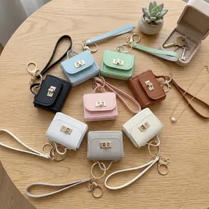 Fashion Simple Design Mini Keychain PU Leather Pendant Handheld Rope Coin Purse Accessory Phone Bag Hanging Decoration Gift Keychain Wristlet Strap