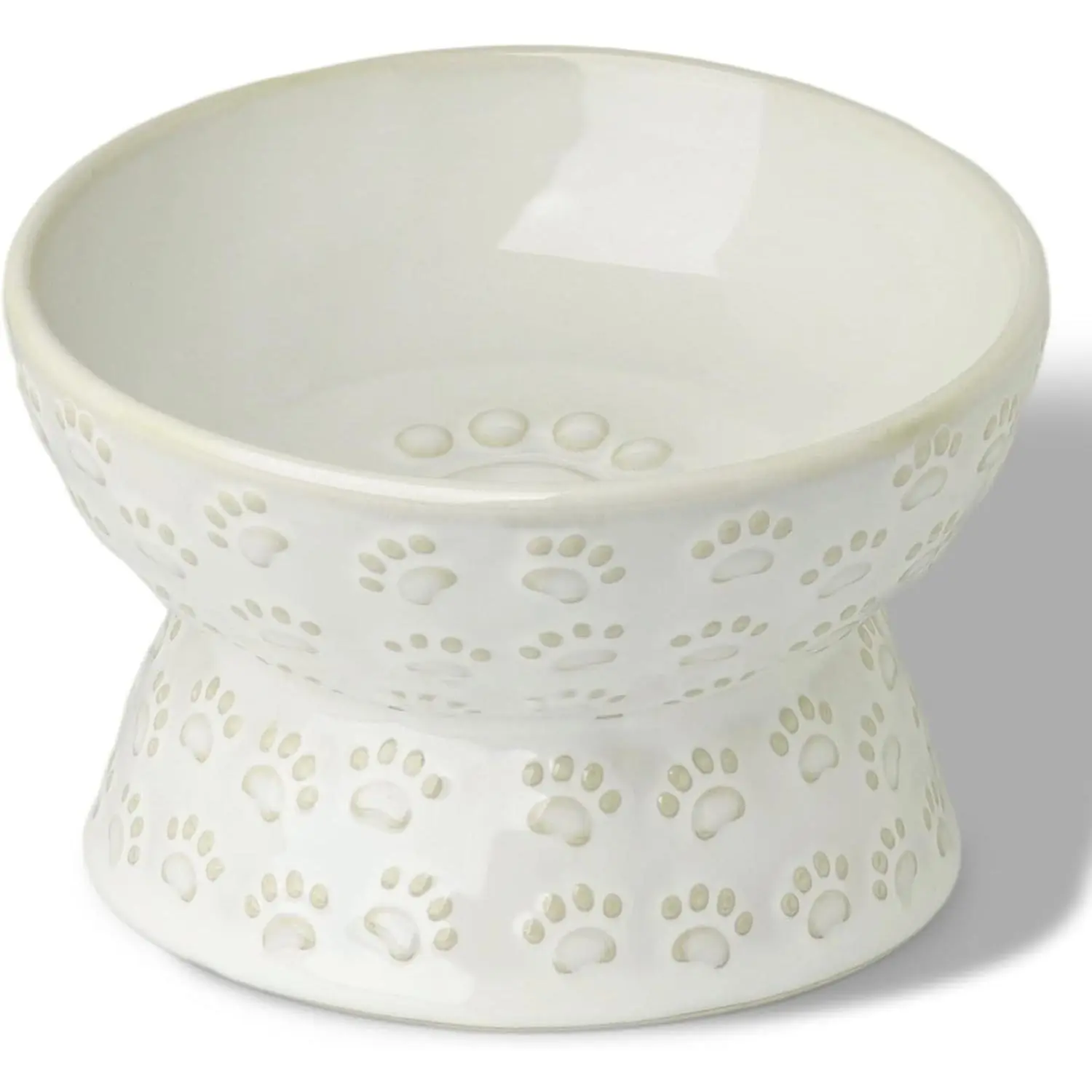 GDCZ Elevated Ceramic Puppy Bowl, 5 Oz Raised and Tilted Water Bowl, Pet Bowl for Small Dog, Fat Faced Cat, Kitten (White)