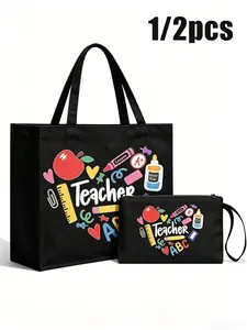 Teacher Appreciation Gift Bag, Large Capacity Fashion Tote, Fun Slogan, Includes Makeup Pouch and Lining, No Closure, for Educators