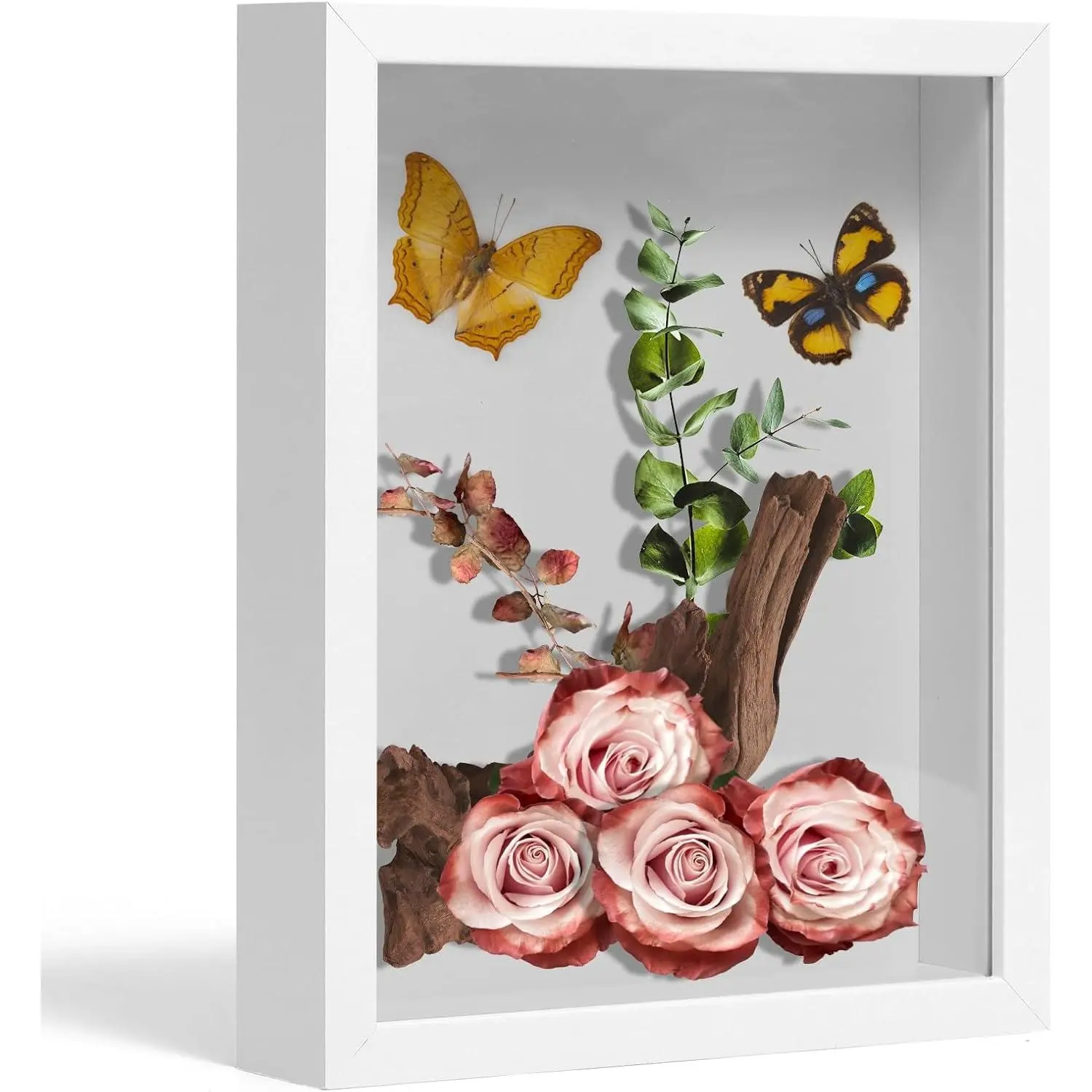 8*10 Shadow Box Frame Display Case,  Picture Frame, Display Case Box for Memorabilia,  Items, Wedding Memories, Crafts, Tickets and Photos (White)