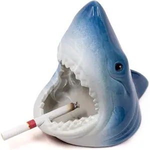 Shark-Shaped Ceramic Cigar Ashtray – Windproof Large Outdoor Ash Tray for Home or Office Decor