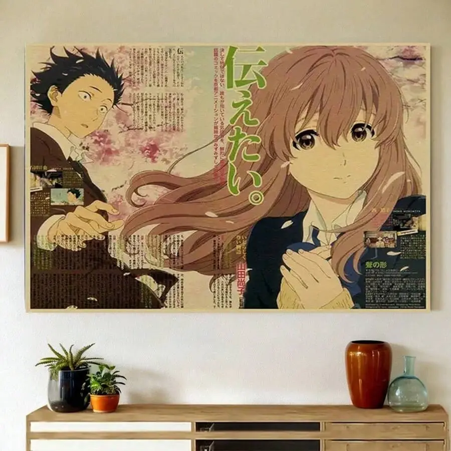 Frameless Waterproof Multicolor Anime Kraft Paper Print - Whimsical Room Decor, Otaku Style Retro Manga Wall Art, Vintage Japanese Animation Home Decor for Kid Room Hanging Supplies
