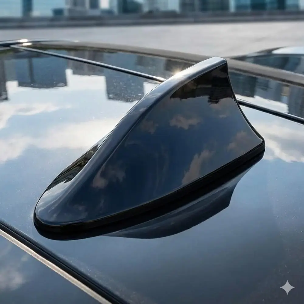 Universal Roof-Mounted Shark Fin Antenna: Boost FM/AM Radio Signal & Styling Upgrade. Easy Install for Improved Reception and Sleek Car Exterior Accessory Vehicle, Car Accessories, Car Antenna Replacement