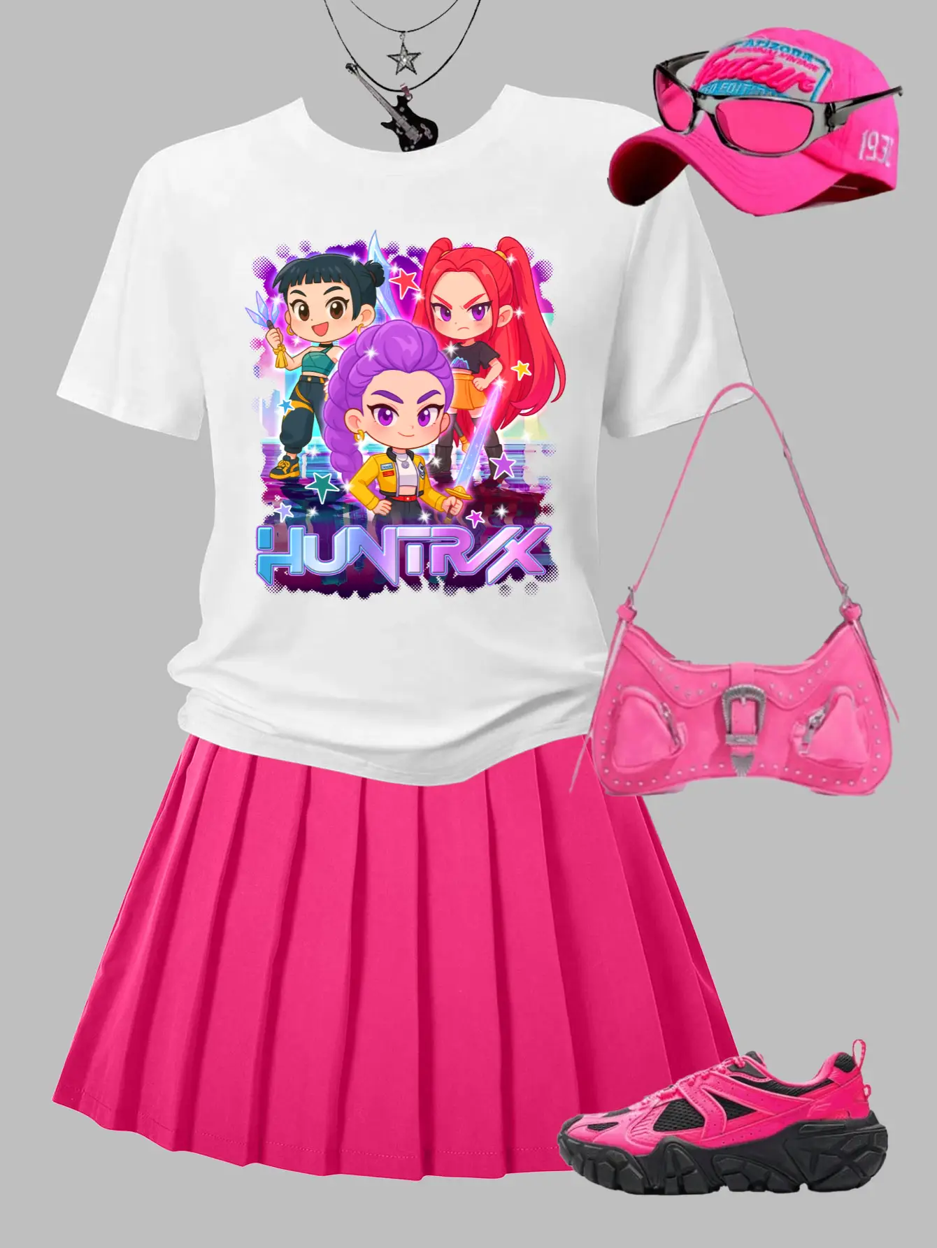 7-13T CrevNeck Teen Girls Kpop Demon Hunters Tiger Outfit Graphic Print Short Sleeve T-Shirt & Skirts Set for Spring Summer Fall Casual Wear