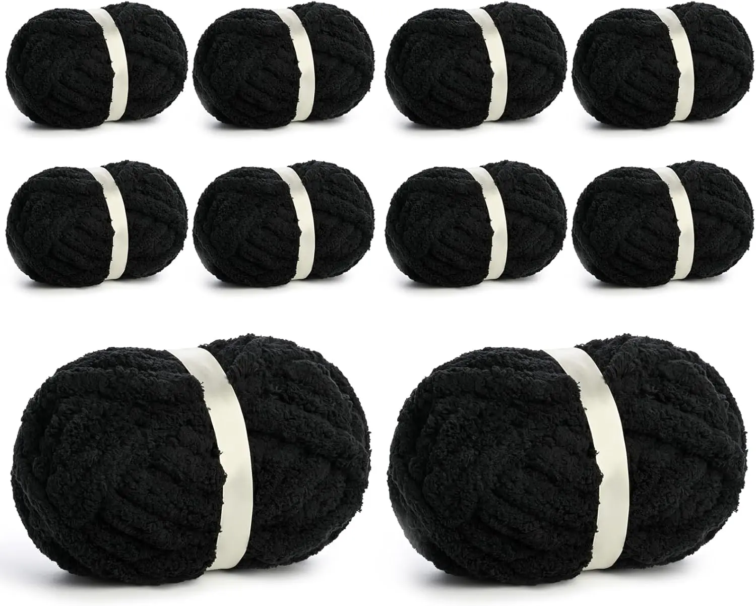 10 Pack  Chenille Yarn for Crocheting, Super Bulky  Soft Yarn for Hand Knitting, 220 yds /70.5 oz Fluffy Chunky Knit Throw Blanket Yarn (Black)