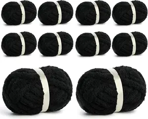 10 Pack  Chenille Yarn for Crocheting, Super Bulky  Soft Yarn for Hand Knitting, 220 yds /70.5 oz Fluffy Chunky Knit Throw Blanket Yarn (Black)