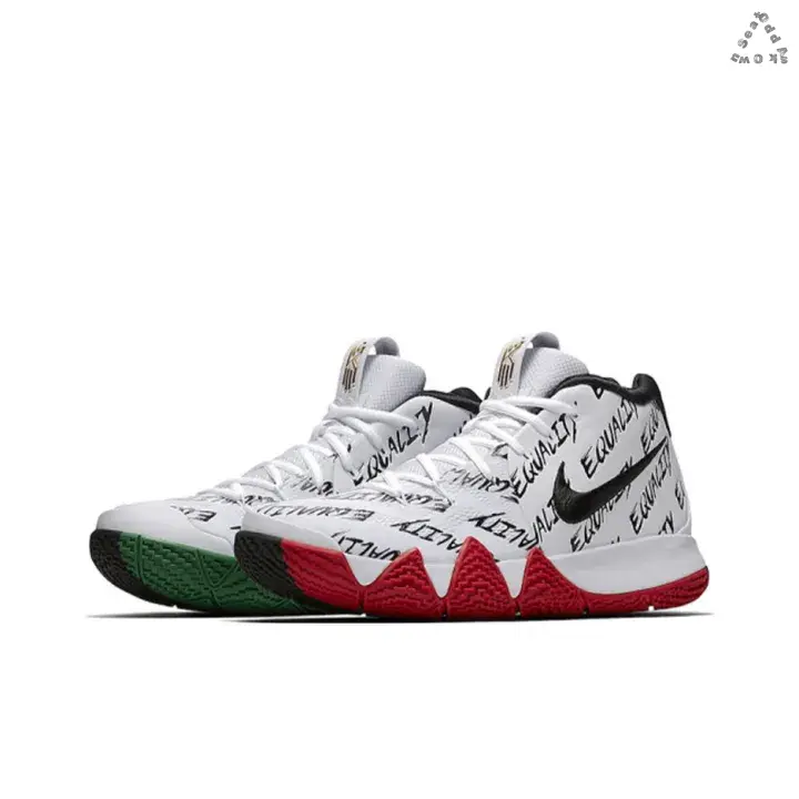 Mid-top Mismatched Basketball Sneakers | White Breathable Mesh Upper with Black Letter Print | Two-tone Red and Green Multi-grip Traction Outsoles for Basketball Training & Matches