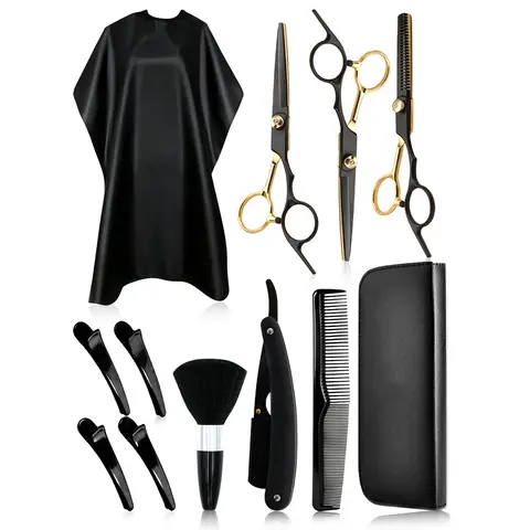 Professional Hairdressing Tool Set for Barbershop, 2/12pcs Barber Tools Kit, Includes Stainless Scissors, Apron, Clips, Brushes, Razor, Comb and Storage Bag, Barber Equipment, Barber Use Tools
