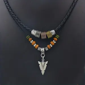 "🔥 Stacked PU Leather & Beaded Necklace for Men✨ Tribal Arrow Pendant + Layered Retro Design| Adjustable Faux Leather Cord for Daily Stacking| Spring-Summer 2025 Edgy Accessory|#MensFashion2025#TribalJewelry#LayeredNecklaces#PULeatherStyle#Retro
