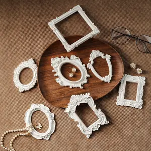 European Style 3D Pattern Decorative Prop, Oval Square Shape Frame, Multi-Style Options, Photography Props, Miniature House Decoration, Home Ornament, Detailed Frame