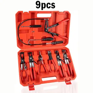 9PCS Universal Spring Clamp Tool Kit，Long Reach Hose Clamp Tool Remover for Water Hose and Automotive Coolant Radiator Heater with Flexible Wire Long Reach Hose Clamp and Flat Band Pliers，tool kit set filter calip，mechanic tools，adapt