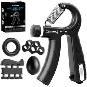 Forearm Vein-Boosting 5-in-1 Hand Grip Strengthener Kit with Adjustable Gripper, Finger Exerciser, GripRing & Stress Ball for Athletes