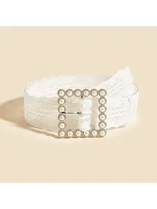 New Korean-style ins-style pearl-button white lace belt for women, versatile decorative skirt, small-designed sense belt