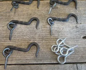 5 Iron Hook & Latches Latches Eye Lock Window Drawer Twisted Hand Forged Door
