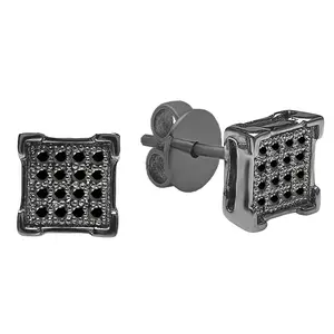 Dazzlingrock Collection Round Black Diamond Hip Hop Iced Stud Push Back Earrings for Men (0.07 ctw, Color Black, Clarity Opaque) in Black Plated Sterling Silver