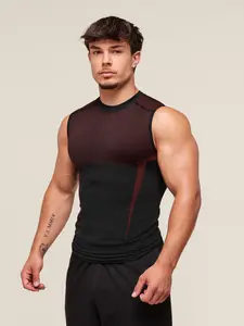 Men's High Elastic Compression Sleeveless T-Shirt, Quick-Dry Breathable, Fitness Outdoor Running Training Sports Vest, Pure Color Top, Workout Apparel